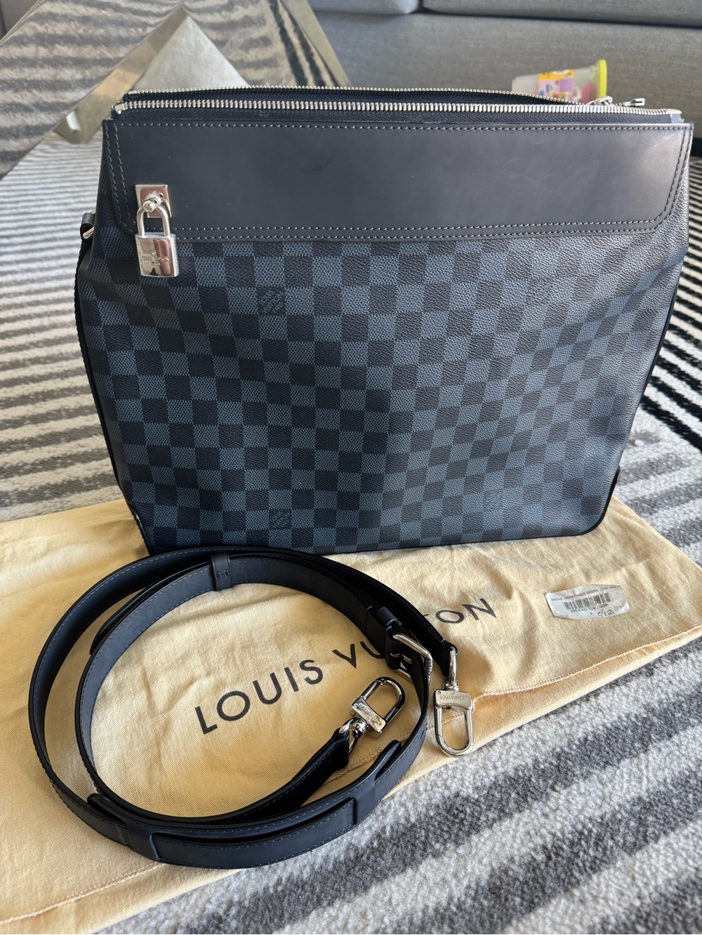 Louis Vuitton Blue Damier Graphite Messenger Bag with Silver Hardware